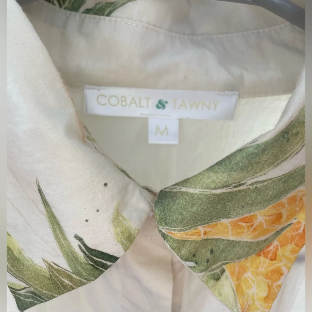 Pineapple shirt dress Hawaiian fit flare Cobalt Tawny medium button up boutique - Picture 4 of 10